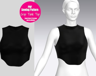 Wzorzec do szycia Crop Tank Top | Rozmiary XXS-XXL | Natychmiastowe pobranie | Cyfrowy wzór do szycia A4, A0 i Letter