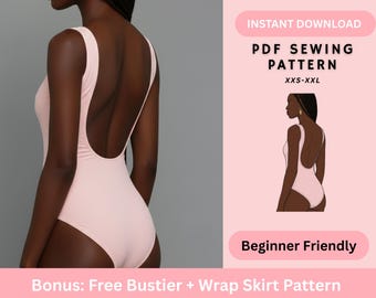 Open Back Bodysuit PDF Sewing Pattern | Scoop Back Tank Bodysuit Jersey Pattern Beginner Friendly Women XXS-XXL Instant Download