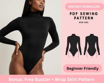 Turtle Neck, Long Sleeve Bodysuit, Leotard, Shapewear, Women's Top Patterns, Beginner Friendly, PDF Patterns