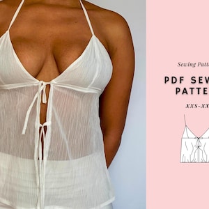 Front Tie Top Sewing Pattern| Summer Top| Cami Top| Women&#39;s Tops Sewing Pattern| Crop Top | Y2K Tank Top Pattern| Beginner Pattern