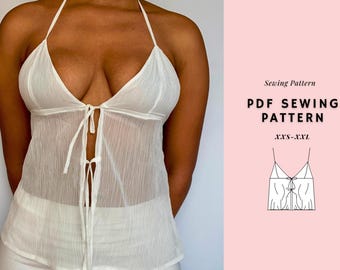 Front Tie Top Sewing Pattern| Summer Top| Cami Top| Women's Tops Sewing Pattern| Crop Top | Y2K Tank Top Pattern| Beginner Pattern