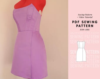 Wrap Skirt Backless Lace-up Dress Pattern| Bustier Pattern| Mini Summer Cocktail Dress Sewing Pattern For Women, Women&#39;s Dress Patterns