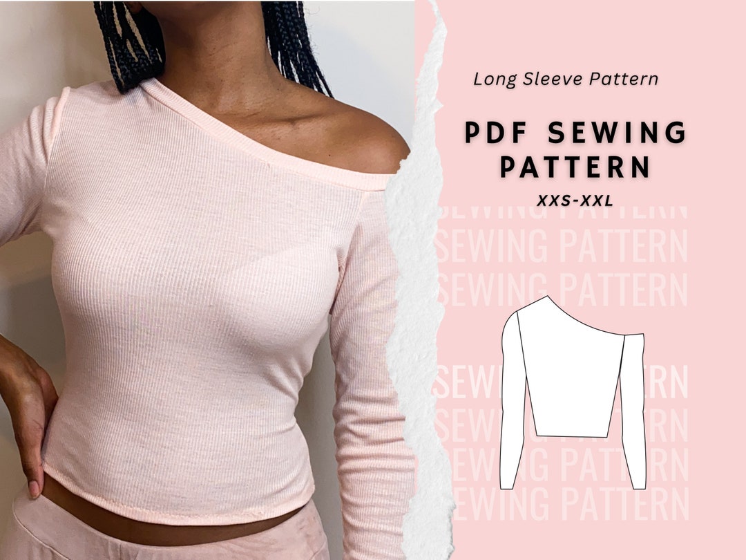 One Shoulder Top Sewing Pattern, Long Sleeve Top Pattern, Womens Top
