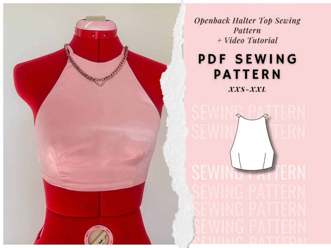 Halter Top Sewing Pattern, Y2K Inspired Halter Crop Top Sewing Pattern