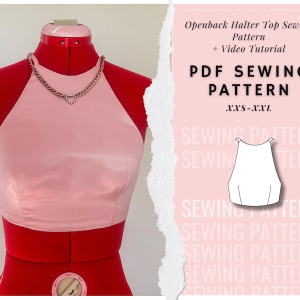 Halter Top Sewing Pattern, Y2K inspired Halter Crop Top Sewing Pattern, Beginner Sewing Patter, Women's Top Pattern, Digital Printable PDF