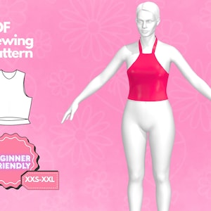 Crop Top Pattern, Halter Top Pattern, Easy Sewing Patterns, Digital Sewing Pattern, Women&#39;s Top Pattern, Beginner Patterns