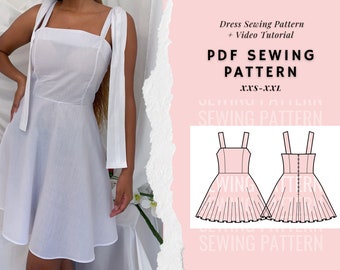 Sewing Patterns For Women's Dresses, PDF Sewing Pattern, Summer Dress Pattern, Babydoll Dress Pattern, Bustier Circle Skirt Dress Pattern