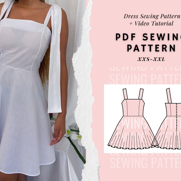 Sewing Patterns For Women's Dresses, PDF Sewing Pattern, Summer Dress Pattern, Babydoll Dress Pattern, Bustier Circle Skirt Dress Pattern