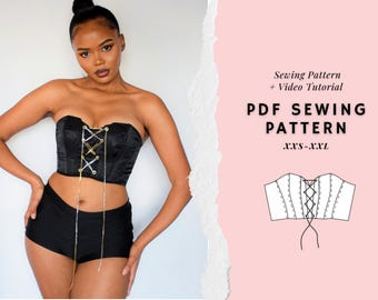 Bustiertop, hartvormige halslijn, strapless crop top, crop toppatroon, naaipatroon damestopje, vetertop, pdf-naaipatroon