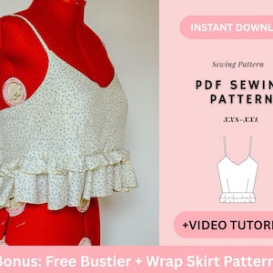 Naaipatroon cami-top, patroon met gegolfde zoom, zomerpatroon crop top, damesnaaipatronen, jurkpatroon, pdf digitaal naaipatroon