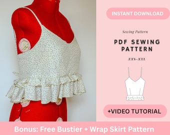 Cami Top Sewing Pattern, Ruffled Hem Top Pattern, Summer Crop Top Pattern, Womens Sewing Patterns, Dress Pattern, PDF Digital Sewing Pattern