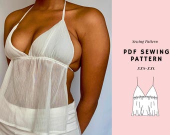 Backless Top Sewing Pattern, Summer Top Sewing Pattern, Ruched Top Sewing Pattern, y2k Sewing Pattern, Open Back Top Sewing Pattern