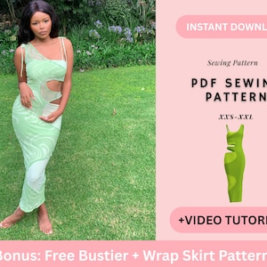 Naaipatroon bodyconjurk, midi-jurk, maxi-jurk, naaipatronen voor vrouwenjurk, pdf-naaipatronen, jurkpatroon