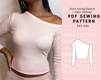 One Shoulder Top Sewing Pattern, Long Sleeve Top Pattern, Womens Top Patterns, Digital PDF Printable Pattern, Easy/Beginner Friendly