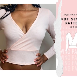 Wrap Top Sewing Pattern, Long Sleeve Top Pattern, Womens Top Pattern, PDF Printable Pattern, Easy/Beginner Friendly, Digital Download
