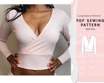 Wrap Top Sewing Pattern, Long Sleeve Top Pattern, Womens Top Pattern, PDF Printable Pattern, Easy/Beginner Friendly, Digital Download