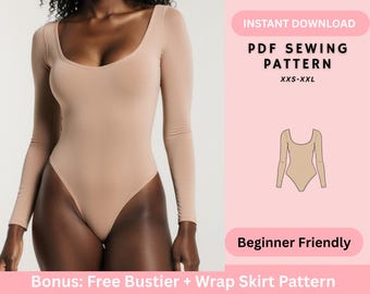 Scoop Neck, Long Sleeve, Round Neck Bodysuit Pattern, Leotard, Women's Top Patterns, Easy Beginner Friend, Sewing Pattern