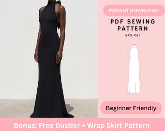 Formal Dress Sewing Pattern | Halter Neck Bow Detail Fitted Gown | Women's Sewing Pattern | Digital Instant Download