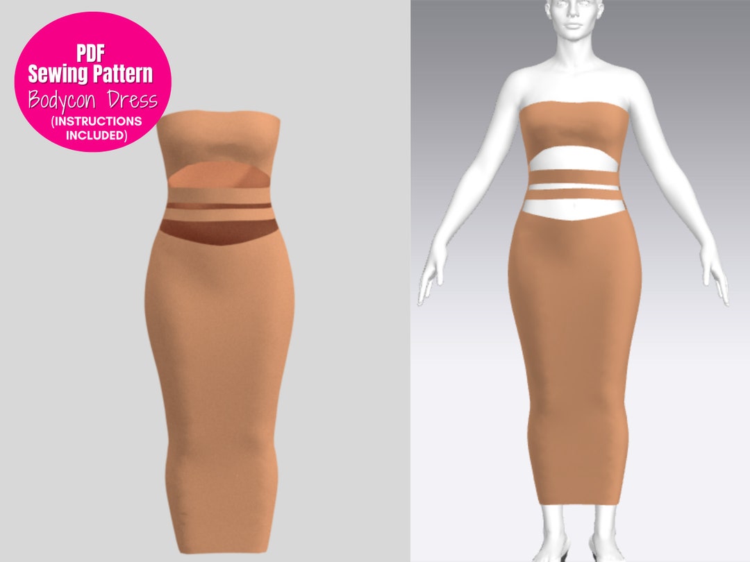 Strapless Bodycon Dress Sewing Pattern Midi Dress Tube Dress Knit