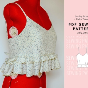 Cami Top Sewing Pattern, Ruffled Hem Top Pattern, Summer Crop Top Pattern, Womens Sewing Patterns, Dress Pattern, PDF Digital Sewing Pattern