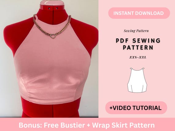 Halter Top Sewing Pattern, Y2K inspired Halter Crop Top Sewing Pattern, Beginner Sewing Patter, Women's Top Pattern, Digital Printable PDF