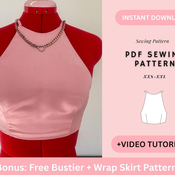 Halter Top Sewing Pattern, Y2K inspired Halter Crop Top Sewing Pattern, Beginner Sewing Patter, Women's Top Pattern, Digital Printable PDF