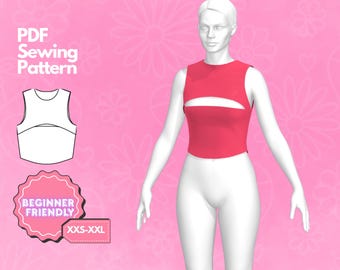 Tank Top Sewing Pattern, T-shirt Pattern, Vest Pattern, Digital Sewing Pattern, Women's Top Pattern, Beginner Patterns