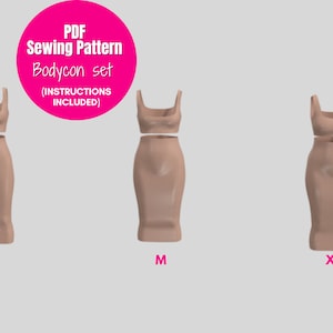 Patrón de costura para conjunto de top corto y falda midi/Tallas XXS-XXL/A0, A4, Carta Patrón de costura en PDF