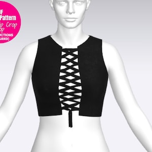 Sewing pattern for Lace Up Crop Top, Crop Top Pattern, Y2K Tops Pattern, Sewing Patterns For Women, Sewing patterns for women tops