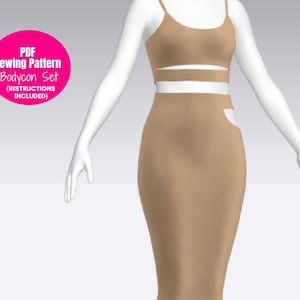 Ensemble moulante, patron de couture de jupe, patron de couture de débardeur court, patrons de couture pour femme, patron de couture pour débutants, jupe