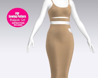 Bodycon Set Sewing Pattern, Skirt Sewing Pattern, Tank Crop Top Sewing Pattern, Sewing Patterns For Women, Beginners sewing pattern, Skirt