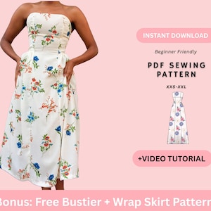 Dress Sewing Pattern| Summer Dress Pattern |Midi/ Maxi Dress Pattern | Strapless Dress Pattern |Women's Dress Patterns| PDF Beginner Pattern