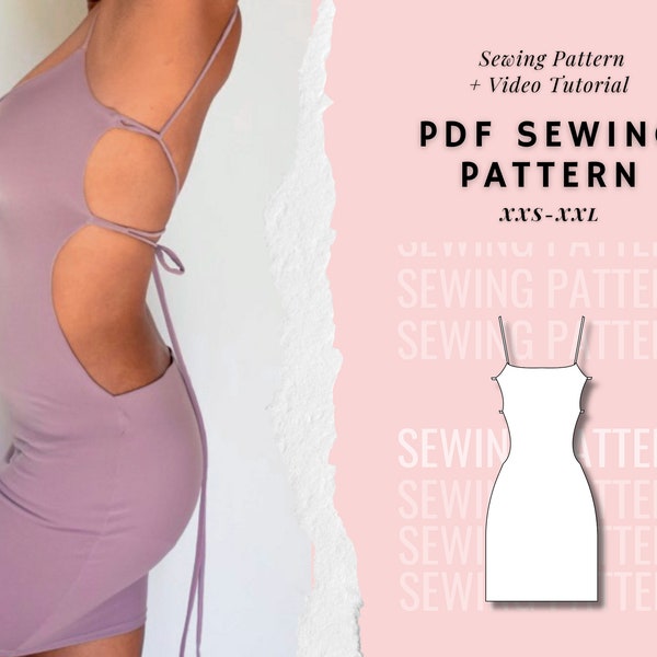 Backless Bodycon Dress Sewing Pattern, Mini/ Short Dress, Fitted Tight Openback Dress, Women's Dress Pattern, PDF Digital Pattern