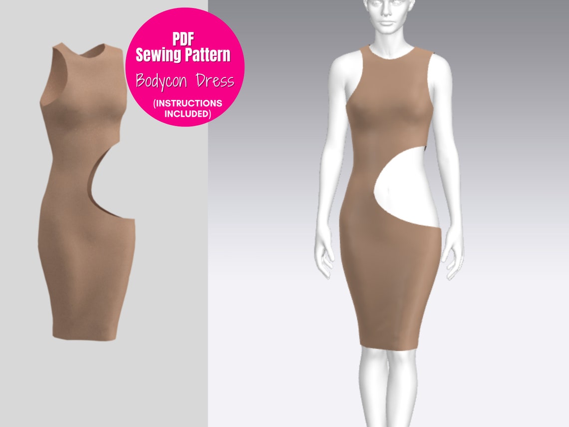 Cutout Dress Pattern| Bodycon Dress | PDF Bodycon Dress Sewing Pattern ...
