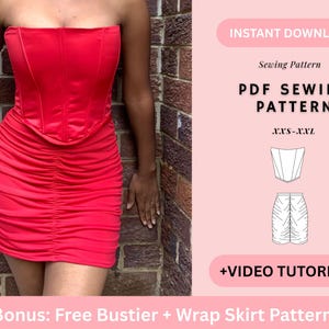 Corset Pattern & Mini Skirt Pattern Set, Bustier Pattern, Seamless Pattern, Ruched Skirt Pattern, pdf patterns for women,