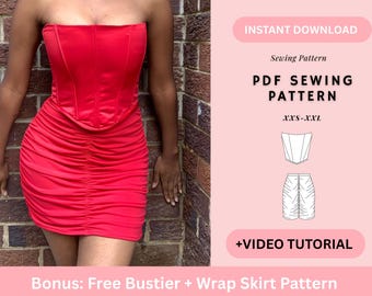 Corset Pattern & Mini Skirt Pattern Set, Bustier Pattern, Seamless Pattern, Ruched Skirt Pattern, pdf patterns for women,