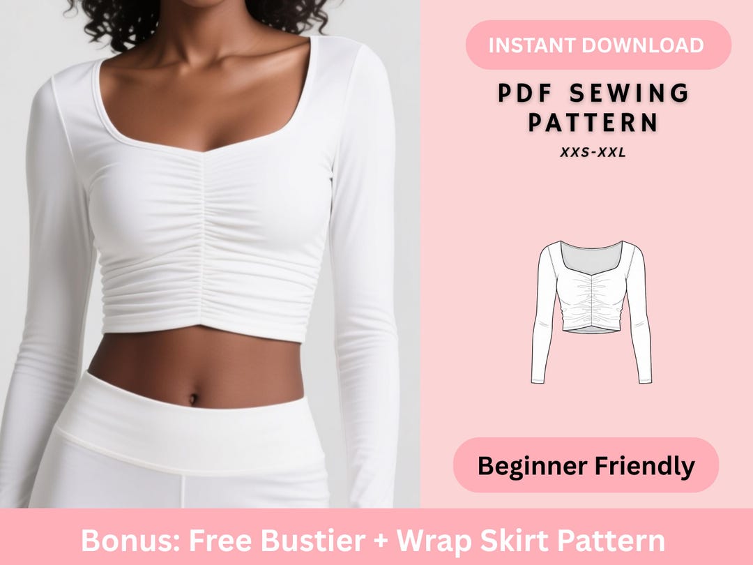 Structured Top Pattern Long Sleeve Top Pattern, Crop Top Pattern, Ruched Top, Square Neck ...