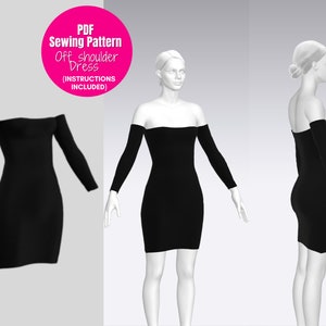 Off Shoulder Dress Pattern| Bodycon Dress Sewing Pattern| Women's Dress Pattern| Short Dress Pattern| PDF Dress Pattern| Easy Dress Pattern