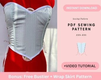 Corset Top Pattern, Cottagecore Pattern, Bustier Corset Top, PDF Corset Pattern, Lace Up Top Pattern, Womens Top Pattern, Y2K Top, Crop Top