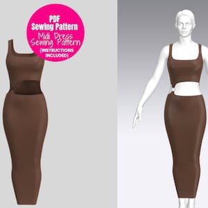 Bodycon Dress Sewing Pattern, Midi Dress, Bodycon Dress Sewing Pattern| Women&#39;s Dress Pattern| PDF Dress Pattern| Easy Dress Pattern
