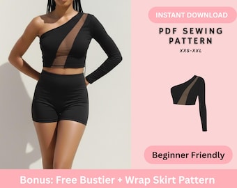 One Shoulder Top, Asymmetrical, Off Shoulder, Women's Sewing  Patterns, Cropped,  Beginner/Easy, PDF Digital Pattern
