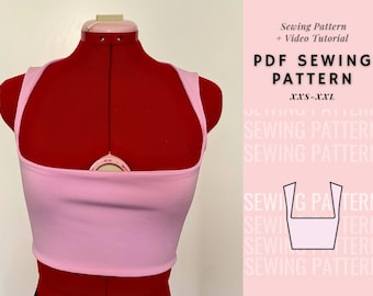 Crop Top Pattern, Easy Beginner Sewing Pattern, Square Neck Crop, Women's Sewing Patterns