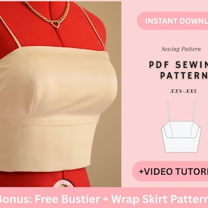 Patrón de top bustier, patrón de lazo en la espalda, patrón de top de verano, patrón de top de mujer, patrones para principiantes, patrón sin costuras, patrón de top corto