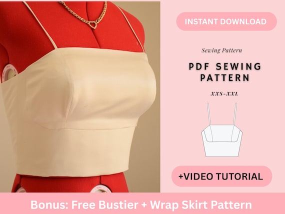 Bustier Top Pattern, Tie back Back Patter, Summer Top Pattern, Women's Top Pattern, Beginner Patterns, Seamless Pattern, Crop Top Pattern