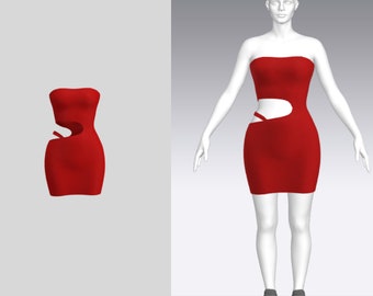 Puede incluir: Un vestido rojo sin tirantes de mini longitud con un diseño de corte en el lateral.