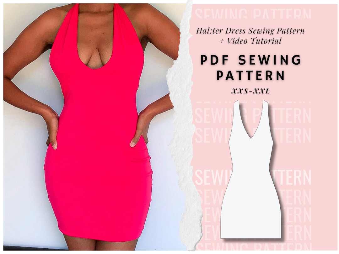 Halter Dress Sewing Pattern, Bodycon Dress Sewing Pattern, Dress