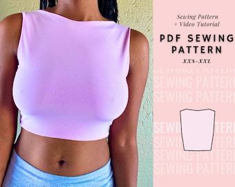 Crop Top Sewing Pattern, Tank Top Sewing, High Neckline Top, Women's Sewing Pattern, PDF Sewing Pattern, Boatneck Top Pattern