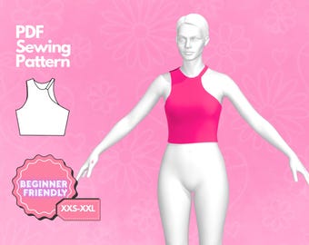 Crop Top Sewing Pattern, Tank Top Sewing Pattern, Easy Sewing Pattern, Digital Sewing Pattern, Women's Top Pattern, Beginner Patterns