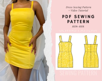 Mini Dress Sewing Pattern, Straight neckline dress pattern, Bustier Pattern, Digital PDF Pattern, Women's Dress Patterns, Easy Pattern