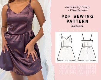 Mini Dress Sewing Pattern, V Neckline Dress , Bustier Pattern, Digital PDF Pattern, Women's Dress Patterns, Easy Pattern, Gathered Skirt